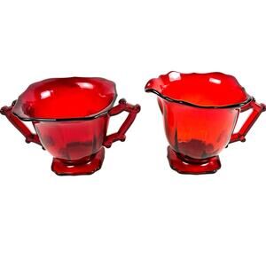 Imperial Hazen 760 Ruby Red 1930's Open Sugar and Creamer Set-Mint Condition